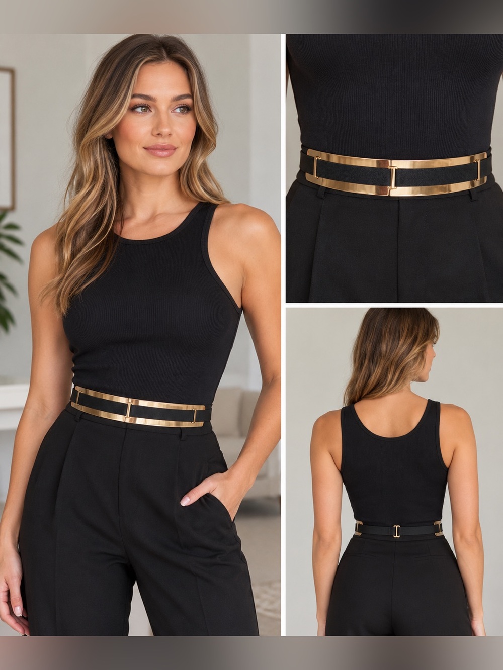 Women's Black Waist
Belt with Metal Plate H&M